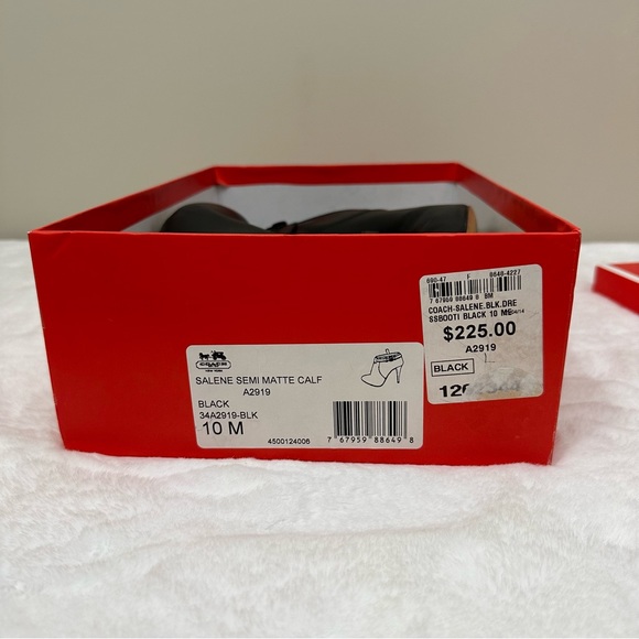 Coach Black Women’s Black Leather Salene Boots w Gold Ankle Bootie Heel Size 10 - Picture 15 of 16